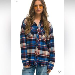 Aviator Nation Plaid Flannel Lightweight Western Shirt (Patriot Plaid) Unisex-S